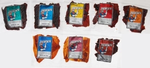 8 bags of jerky that are the beef and turkey jerky pack