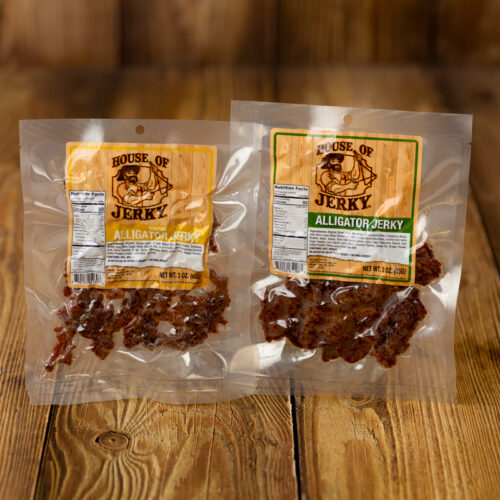 2 bags of 3 oz alligator in cajun and teriyaki flavors