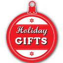 Words Holiday Gifts on a red ornament