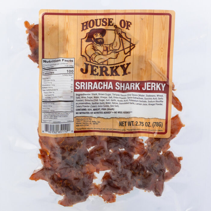 bag of sriracha shark jerky