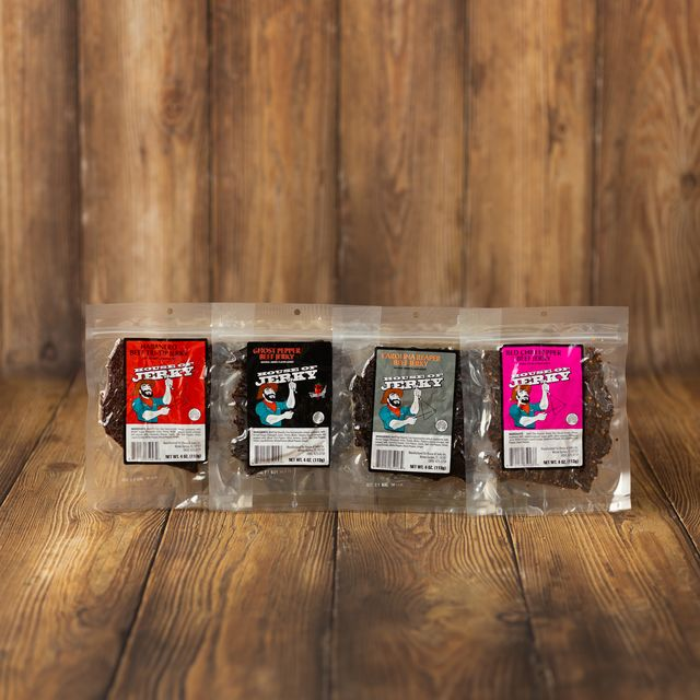 Some like it hotter jerky combination on a paneled background