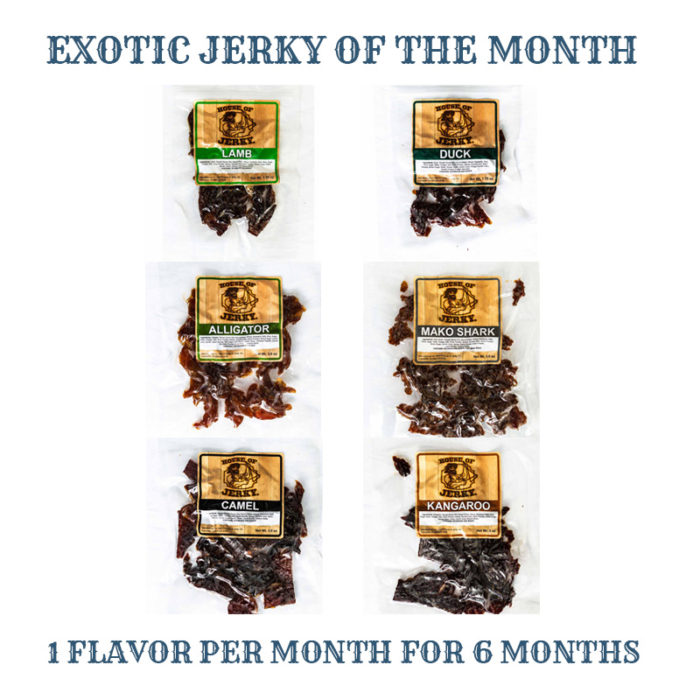 Picture of Alligator, Kangaroo, Shark, Camel, Lamb, & Duck Note: Just one payment and you get our flavorful jerky each month for 6 months shipped to your door!