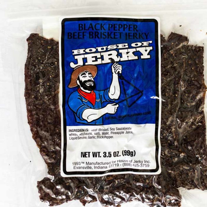 a bag of black pepper beef brisket jerky