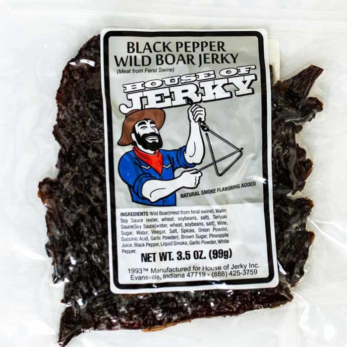 bag of black pepper wild boar jerky