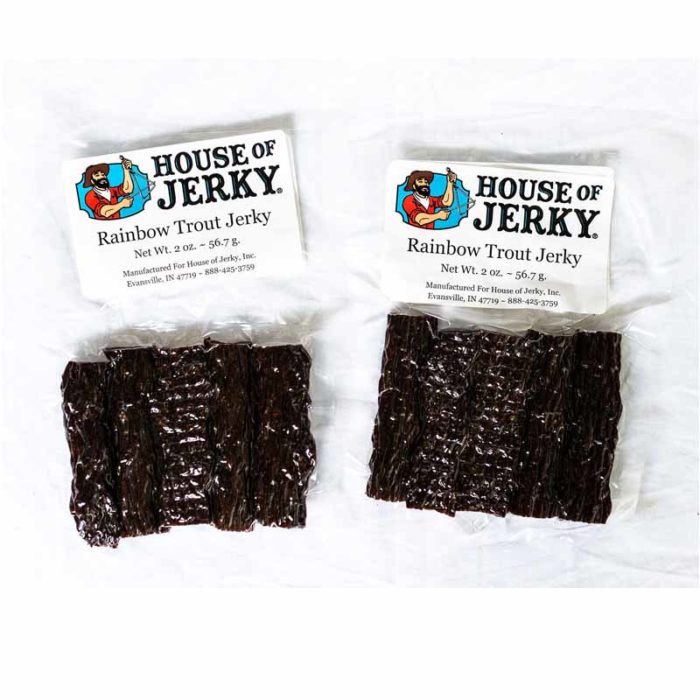 two bags of rainbow trout jerky