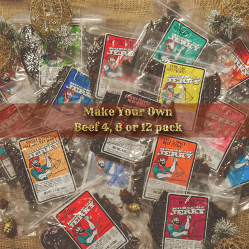 picture of assorted packages of beef jerky with text that reads - Make Your Own Beef 4, 8 or 12 pack