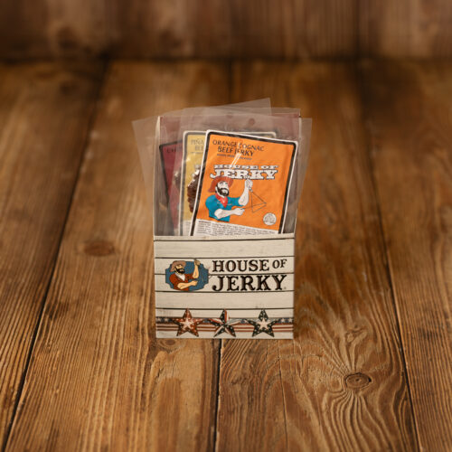 assorted jerky in a six pack holder