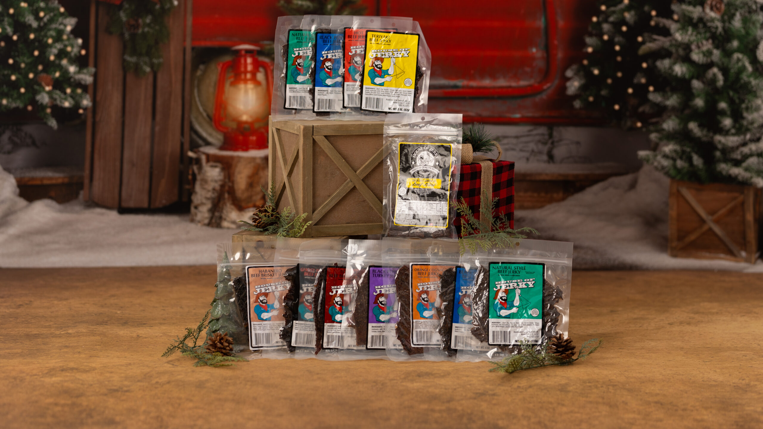 Traditionalists002 v2 random assortment of jerky on a holiday background