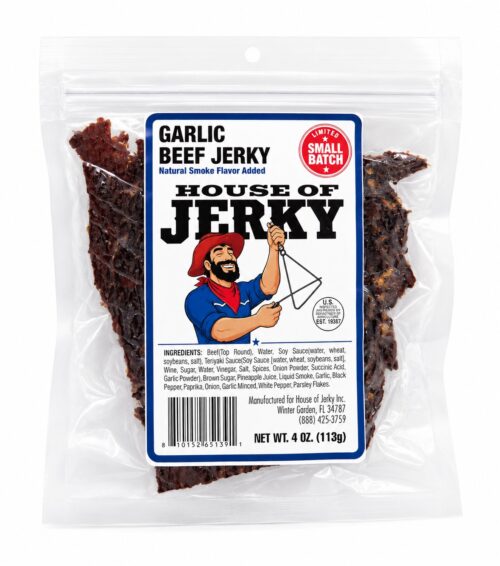 a bag of garlic beef jerky